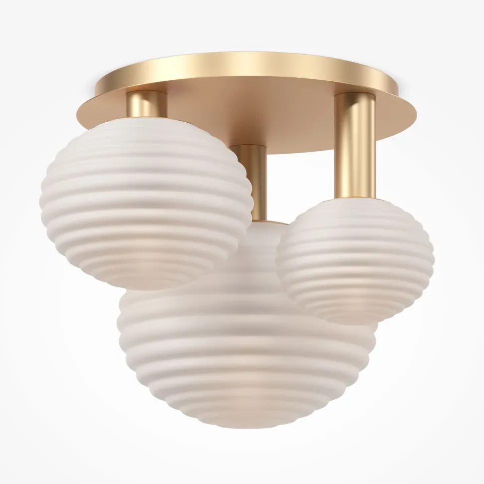 Deckenleuchte Metall Glas B: 53,5 cm in Gold Weiß E14