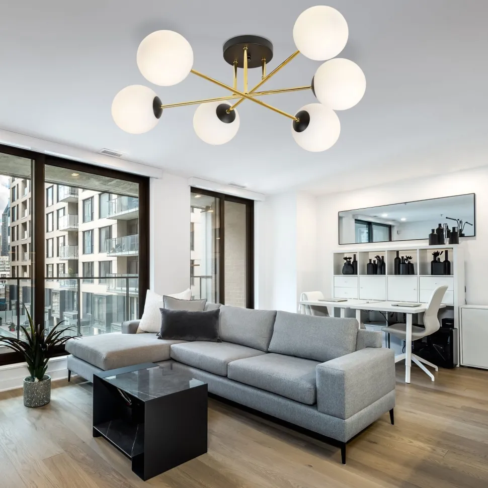 Deckenleuchte Metall Glas E14 in Schwarz Weiß Gold