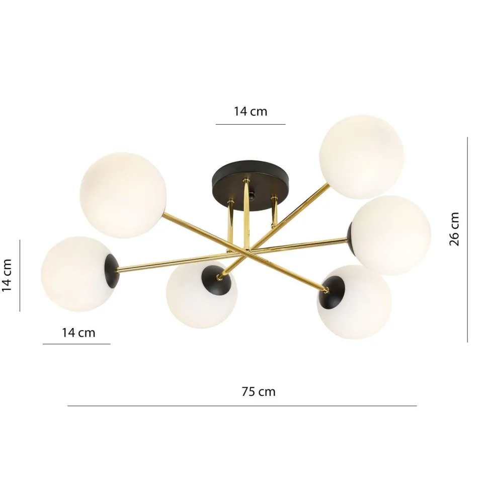 Deckenleuchte Metall Glas E14 in Schwarz Weiß Gold