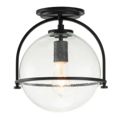 Deckenleuchte Metall Glas E27 rund Ø 28,2 cm Schwarz