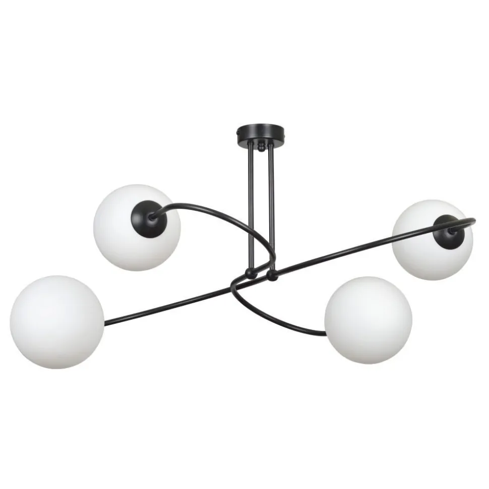 Deckenleuchte Metall Glas Schwarz Weiß Modern 4x E27