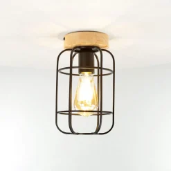 Deckenleuchte Metall Holz E27 Ø 15 cm klein