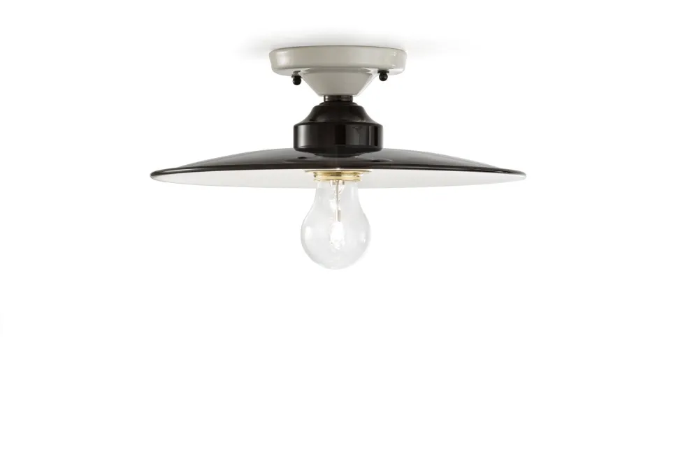 Deckenleuchte Metall Keramik D: 30 cm rund Weiß Schwarz