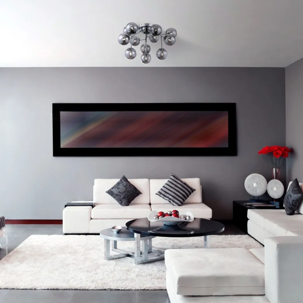 Deckenleuchte Metall Rauchglas G9 B: 60 cm Kugelschirm