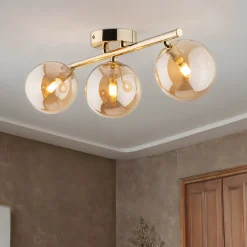 Deckenleuchte Metall Rauchglas 47 cm klein in Gold Bernstein