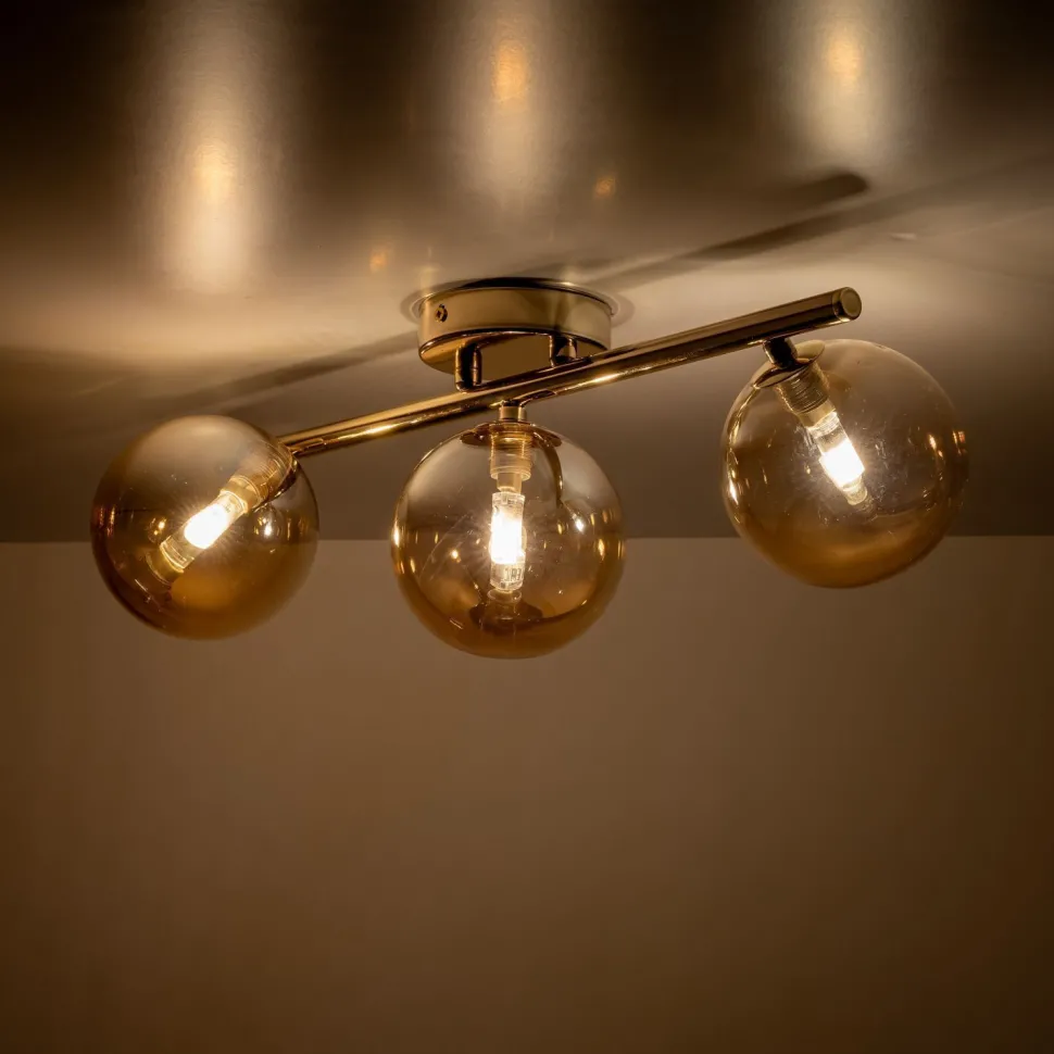 Deckenleuchte Metall Rauchglas 47 cm klein in Gold Bernstein