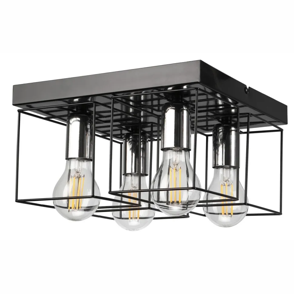 Deckenleuchte Metall Schwarz Chrom B: 30 cm eckig 4-flammig