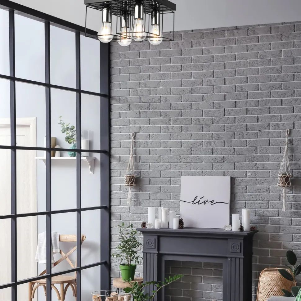 Deckenleuchte Metall Schwarz Chrom B: 30 cm eckig 4-flammig