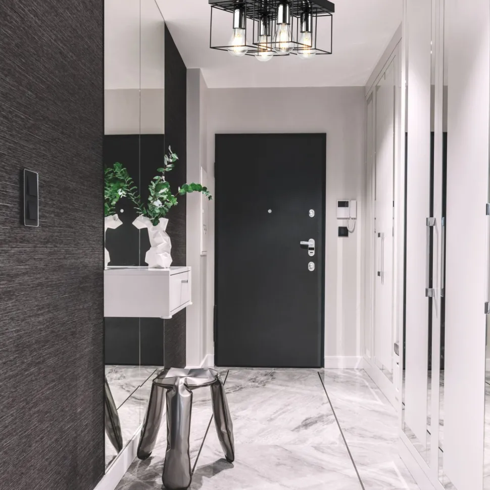 Deckenleuchte Metall Schwarz Chrom B: 30 cm eckig 4-flammig