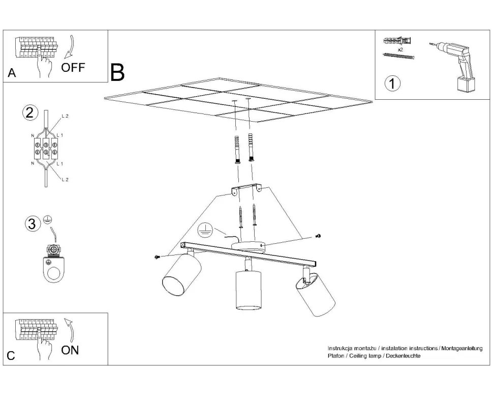 Deckenleuchte Metall schwenkbar 3-flammig Schwarz