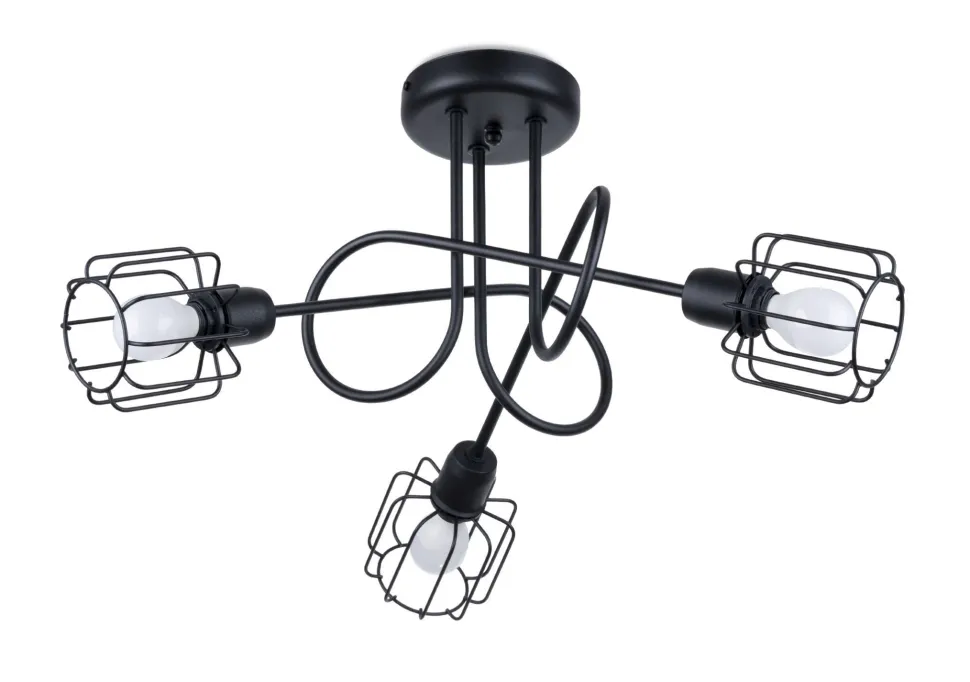 Deckenleuchte Metall Schwarz 3-flammig E14 Draht Schirm