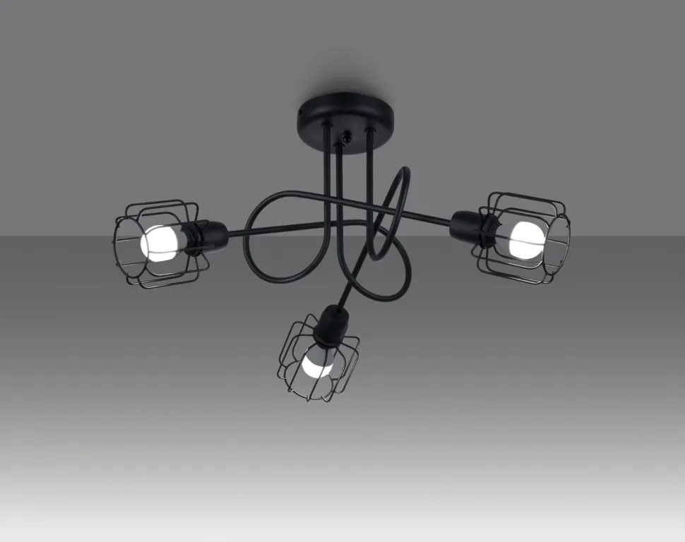 Deckenleuchte Metall Schwarz 3-flammig E14 Draht Schirm