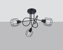 Deckenleuchte Metall Schwarz 3-flammig E14 Draht Schirm