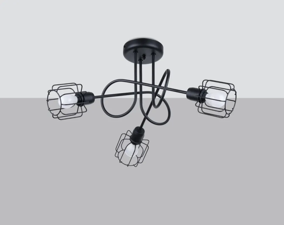 Deckenleuchte Metall Schwarz 3-flammig E14 Draht Schirm