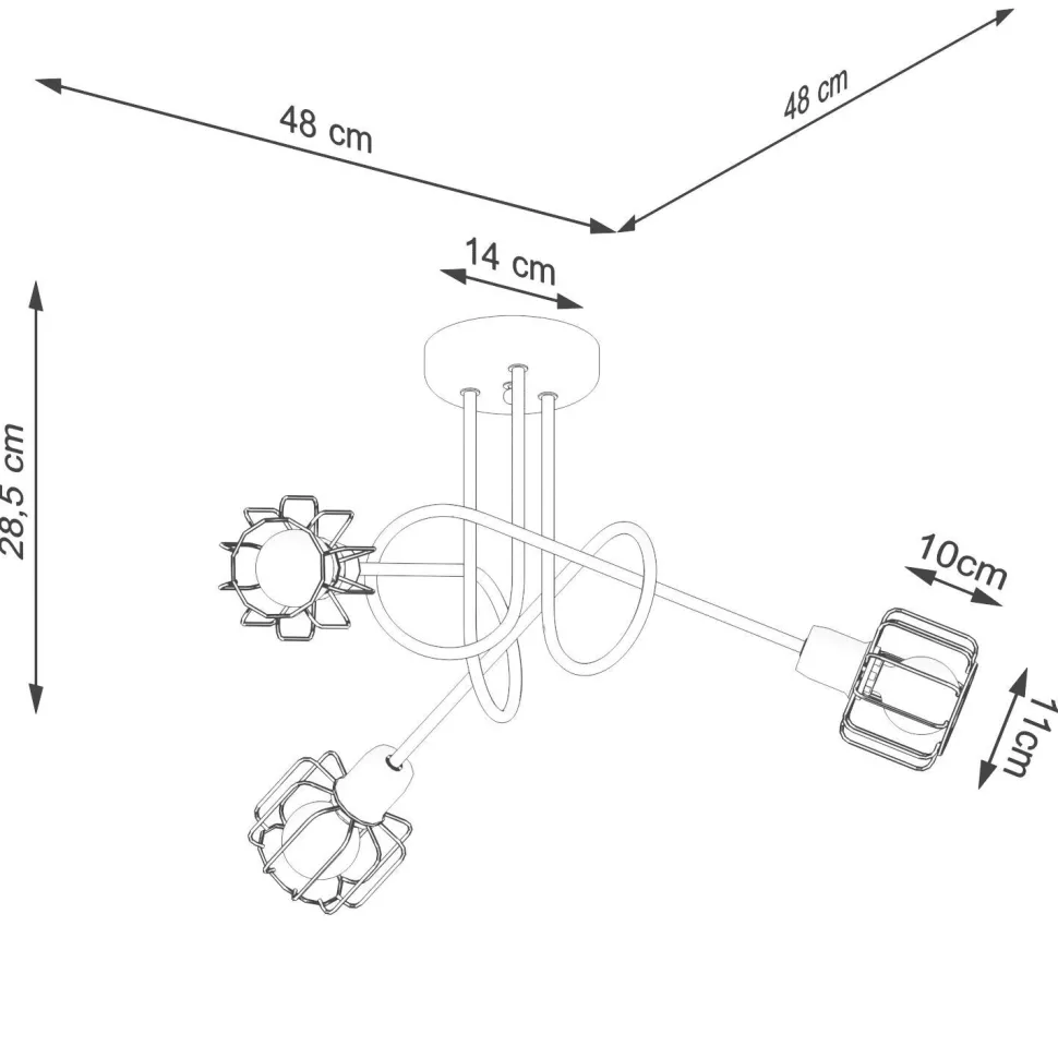 Deckenleuchte Metall Schwarz 3-flammig E14 Draht Schirm