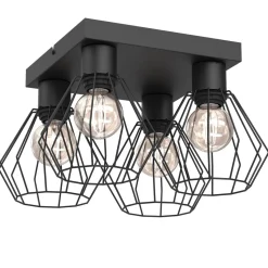 Deckenleuchte Metall Schwarz E27 4-flammig quadratisch