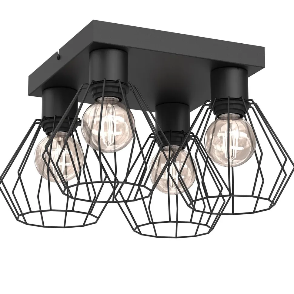 Deckenleuchte Metall Schwarz E27 4-flammig quadratisch