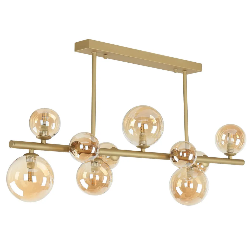 Deckenleuchte Rauchglas Metall 87 cm lang Creme Gold 10x G9