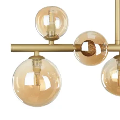 Deckenleuchte Rauchglas Metall 87 cm lang Creme Gold 10x G9