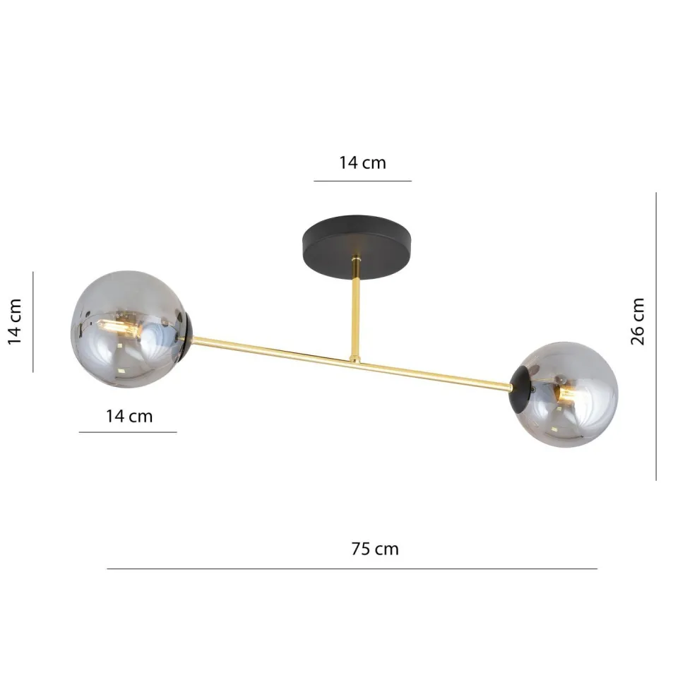 Deckenleuchte Rauchglas Metall 55 cm 2-flammig