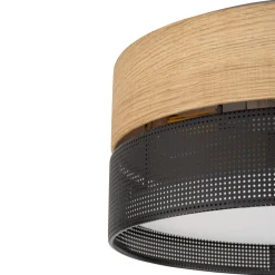 Deckenleuchte rund Ø 50 cm blendarm Schwarz Holzoptik Modern