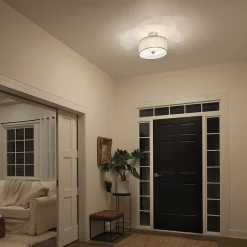 Deckenleuchte rund Weiß Zinn antik Glas Leinen Metall