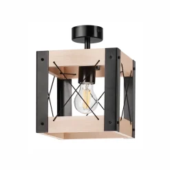 Deckenleuchte Rustikal eckig B: 20 cm klein E27 Holz Metall