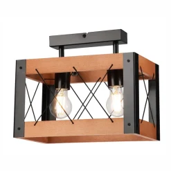 Deckenleuchte Rustikal eckig L: 33 cm 2x E27 Holz Metall