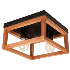 Deckenleuchte Rustikal Holz Metall B: 30 cm Schwarz eckig