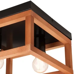Deckenleuchte Rustikal Holz Metall B: 30 cm Schwarz eckig
