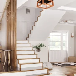 Deckenleuchte Rustikal Holz Metall B: 30 cm Schwarz eckig