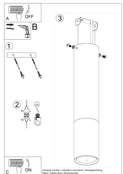 Deckenleuchte Schwarz Chrom Ø 6 cm H: 29 cm Zylinder