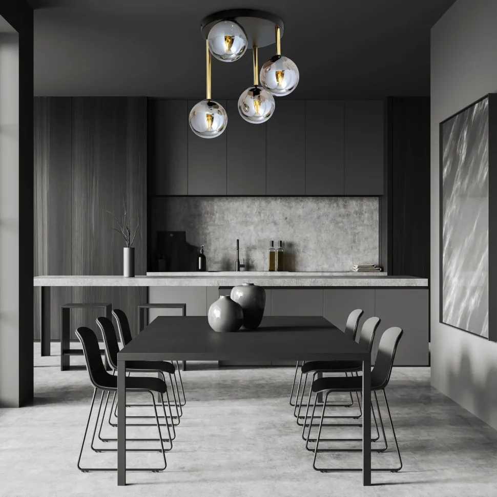 Deckenleuchte Schwarz Grau Gold E14 Rauchglas Ø 40 cm