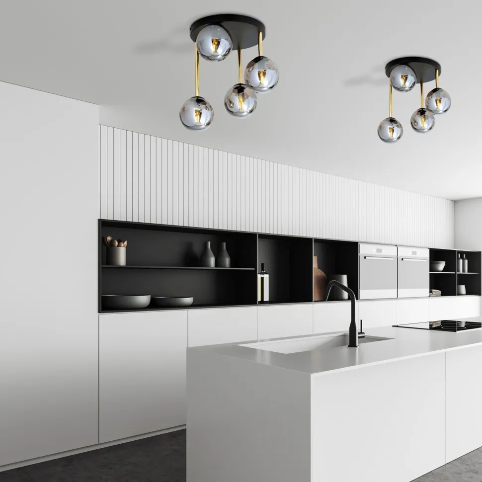 Deckenleuchte Schwarz Grau Gold E14 Rauchglas Ø 40 cm