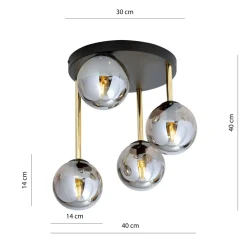 Deckenleuchte Schwarz Grau Gold E14 Rauchglas Ø 40 cm