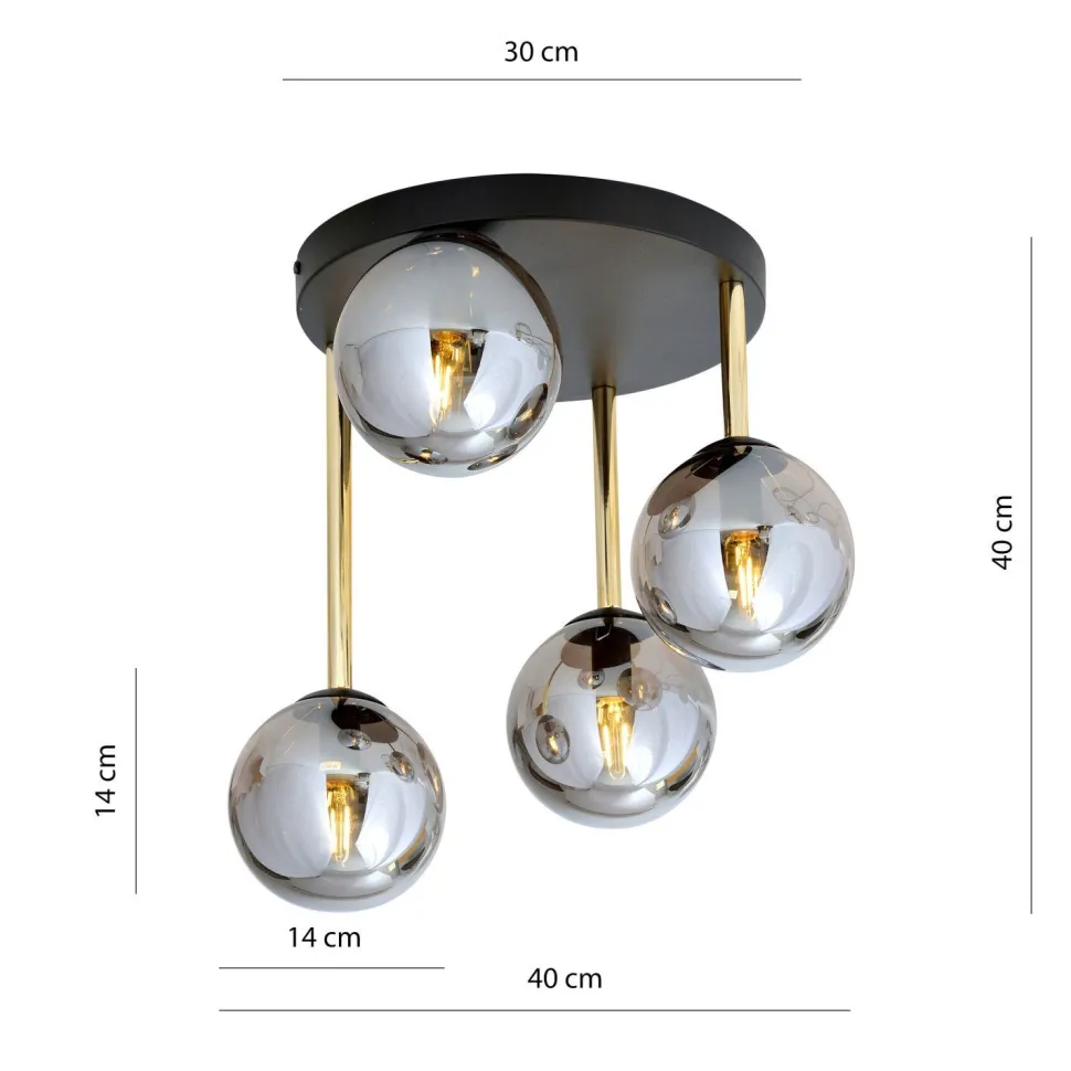 Deckenleuchte Schwarz Grau Gold E14 Rauchglas Ø 40 cm