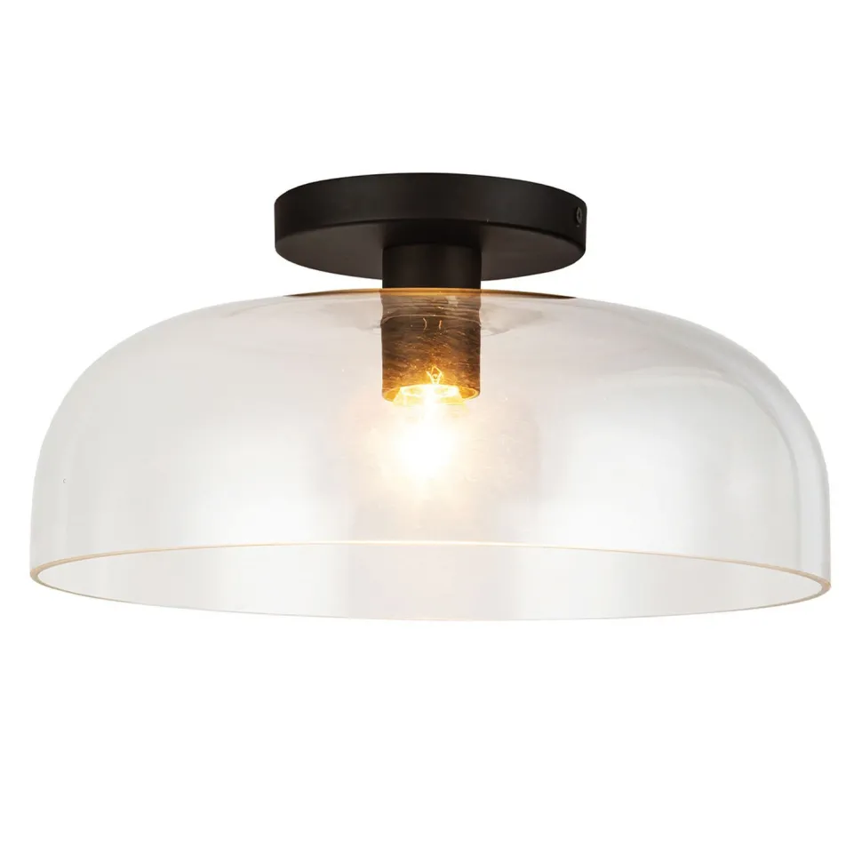 Deckenleuchte Schwarz Metall Glas D: 30,5 cm rund E27