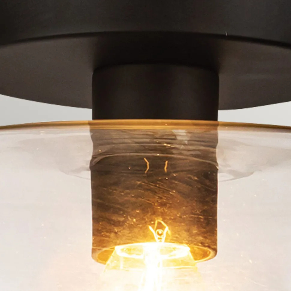 Deckenleuchte Schwarz Metall Glas D: 30,5 cm rund E27