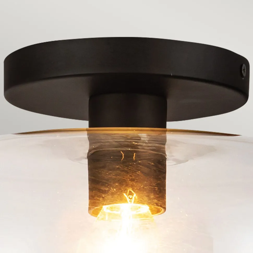 Deckenleuchte Schwarz Metall Glas D: 30,5 cm rund E27