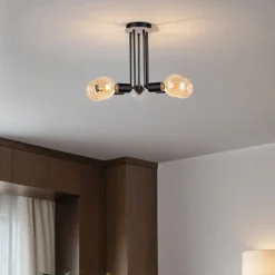 Deckenleuchte Schwarz Metall Holz E27 5-flammig