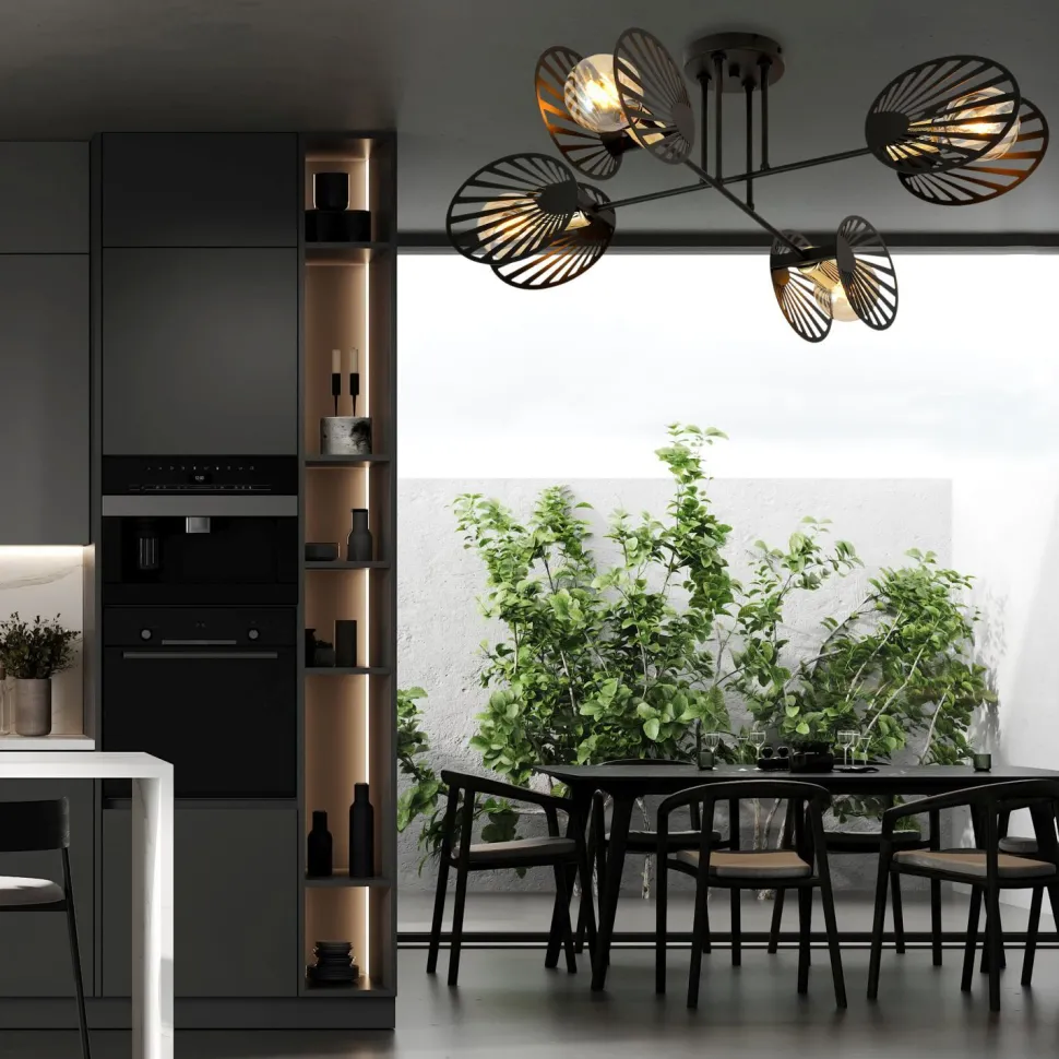 Deckenleuchte Schwarz Metall 86 cm lang 4-flammig