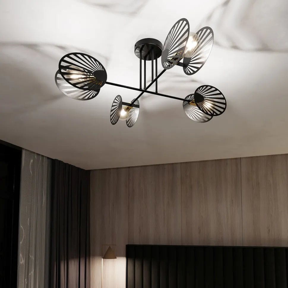 Deckenleuchte Schwarz Metall 86 cm lang 4-flammig