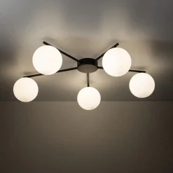 Deckenleuchte Schwarz Weiß L: 67 cm G9 5-flammig Glas Metall