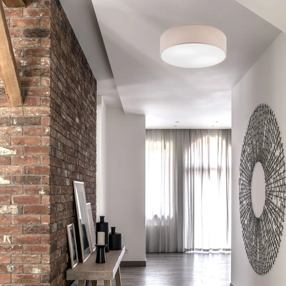 Deckenleuchte Stoff Ø 45 cm rund flach blendarm Beige 2x E27