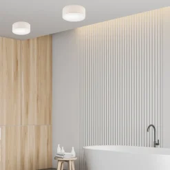 Deckenleuchte Stoff Ø 35 cm rund Creme blendarm flach für E27