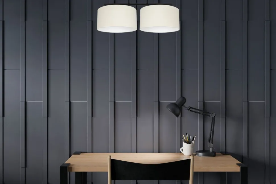 Deckenleuchte Stoff blendarm Schwarz Creme E27 L:70 cm