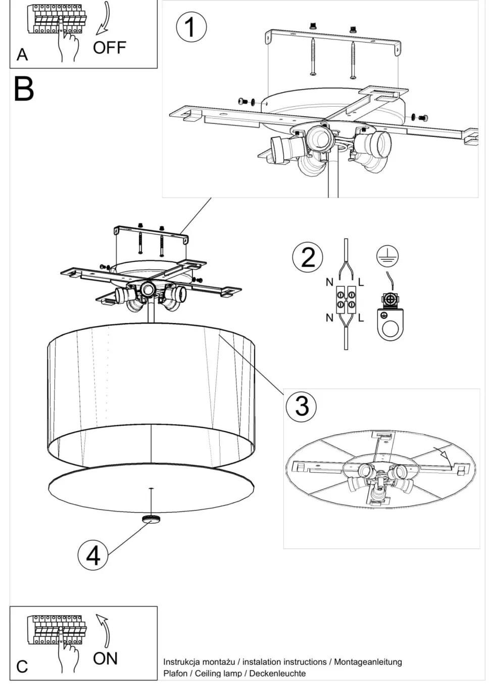 Deckenleuchte Stoff Glas Weiß Ø 50 cm blendarm 5x E27