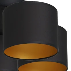 Deckenleuchte Stoff Metall Schwarz Gold E27 rund Ø58 cm