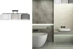 Deckenleuchte Stoff Weiß Ecru Graphit E27 L:100 cm