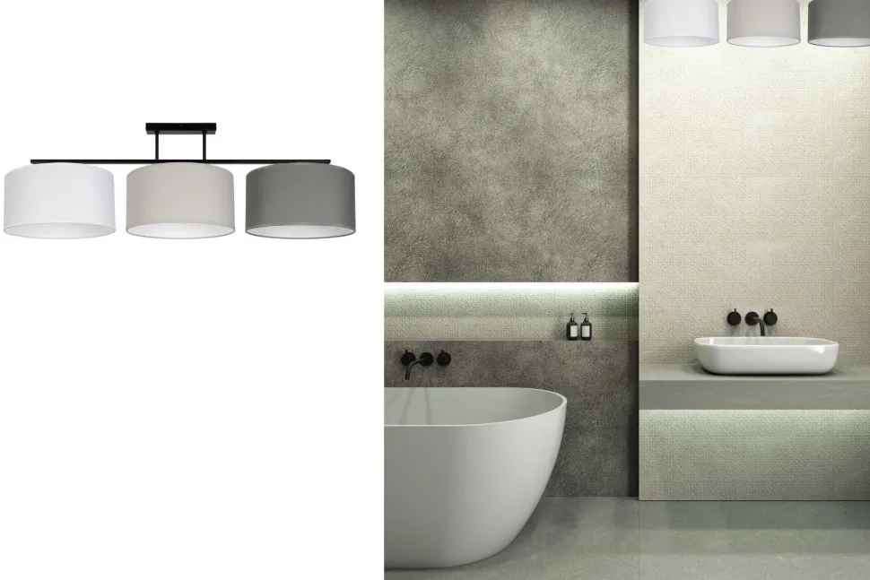 Deckenleuchte Stoff Weiß Ecru Graphit E27 L:100 cm